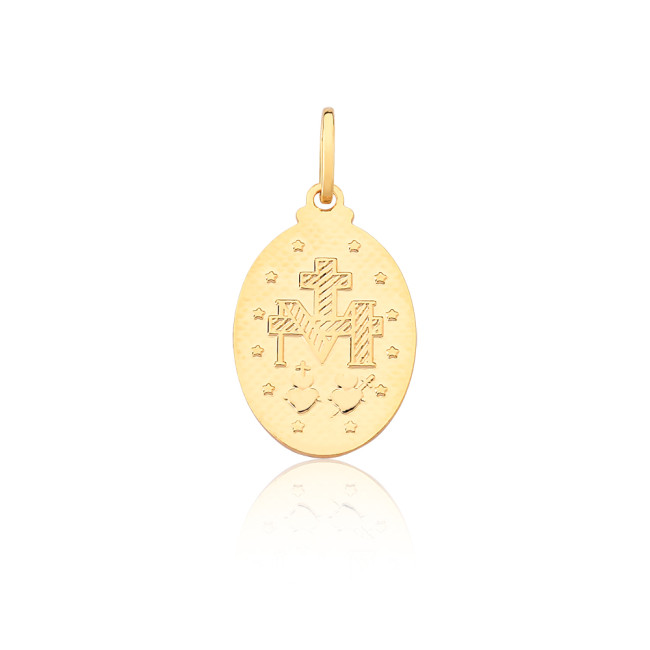 Pingente Nossa Senhora das Graças Medalha Oval c/ Aplique Ródio Folheado a Ouro 18k