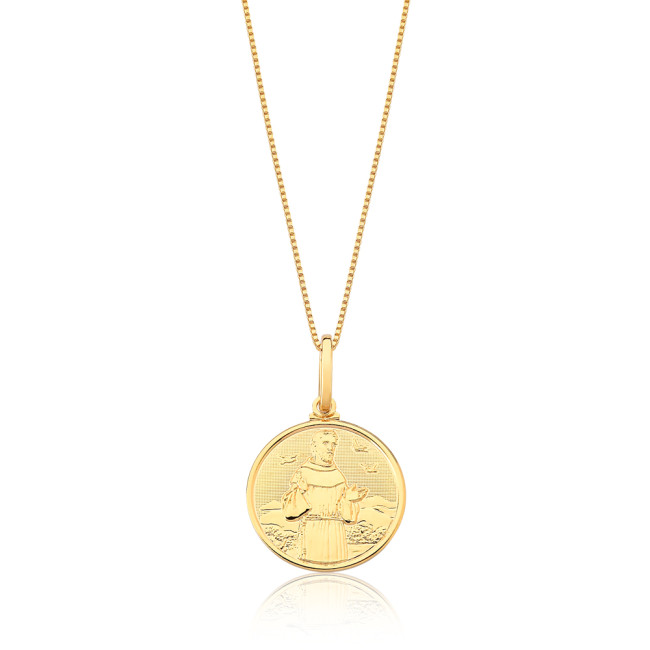 Pingente São Francisco Alto Relevo Folheado a Ouro 18k