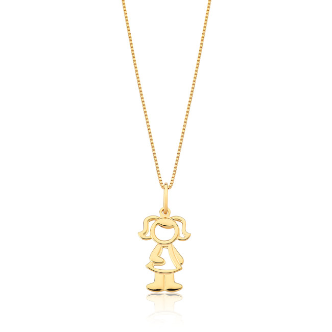 Pingente Menina Vazada Folheado a Ouro 18k