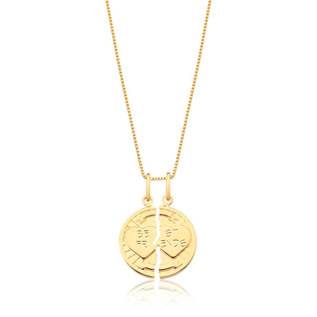 Pingente Meia a Meio Medalha Best Friends Folheado a Ouro 18k