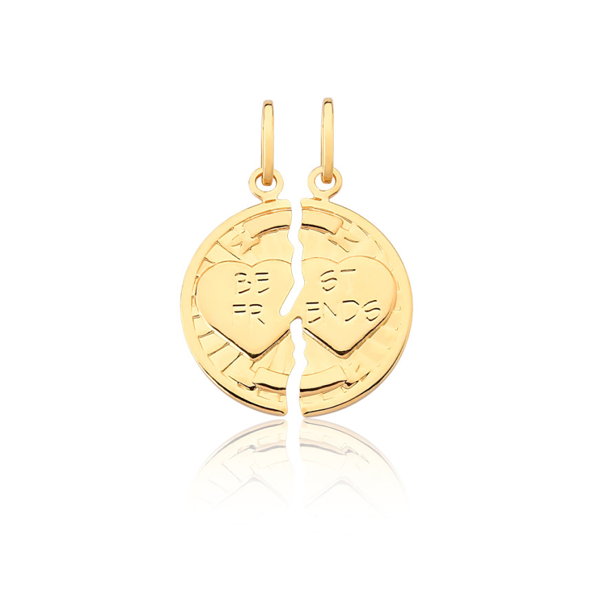Pingente Meia a Meio Medalha Best Friends Folheado a Ouro 18k