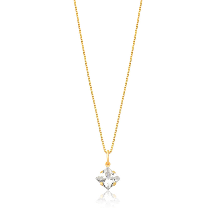 Gargantilha Veneziana Ponto Luz Quadrado Zircônia Folheada a Ouro 18k