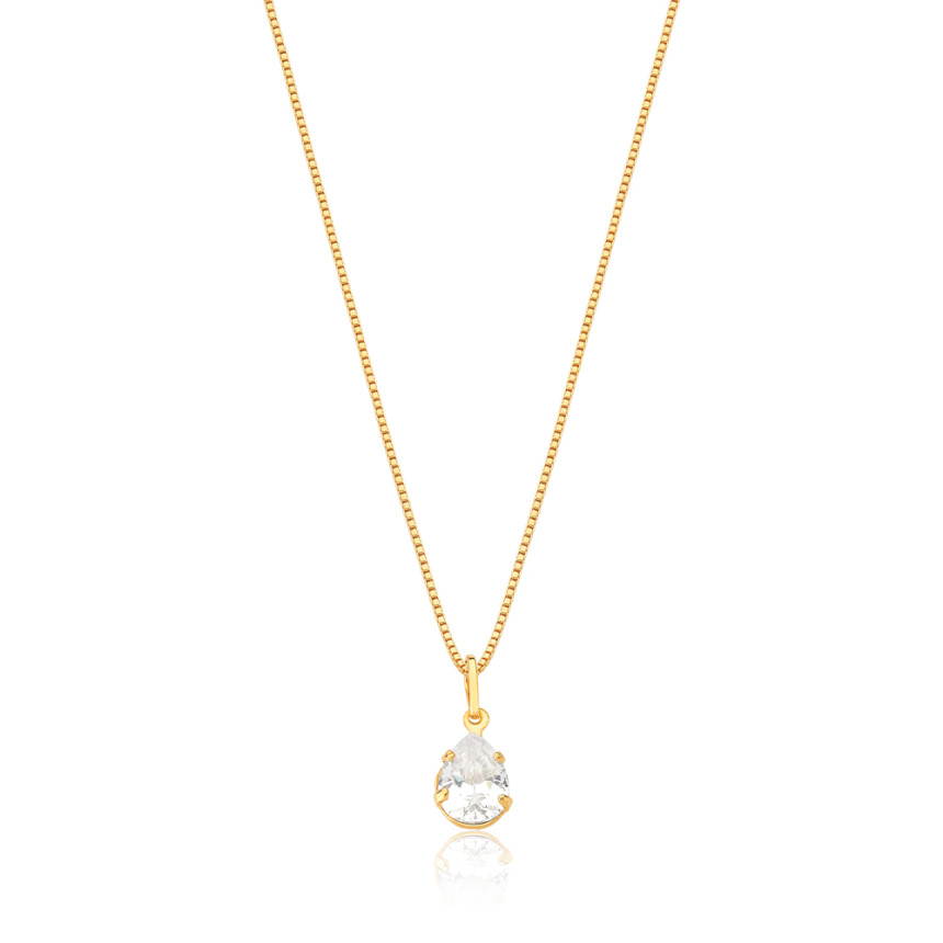 Gargantilha Veneziana Ponto Luz Gota Zircônia Folheada a Ouro 18k