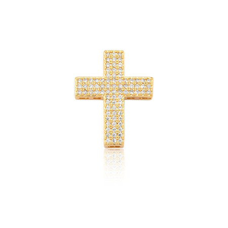 Pingente Cruz Quadrada Cravejada Folheado a Ouro 18k