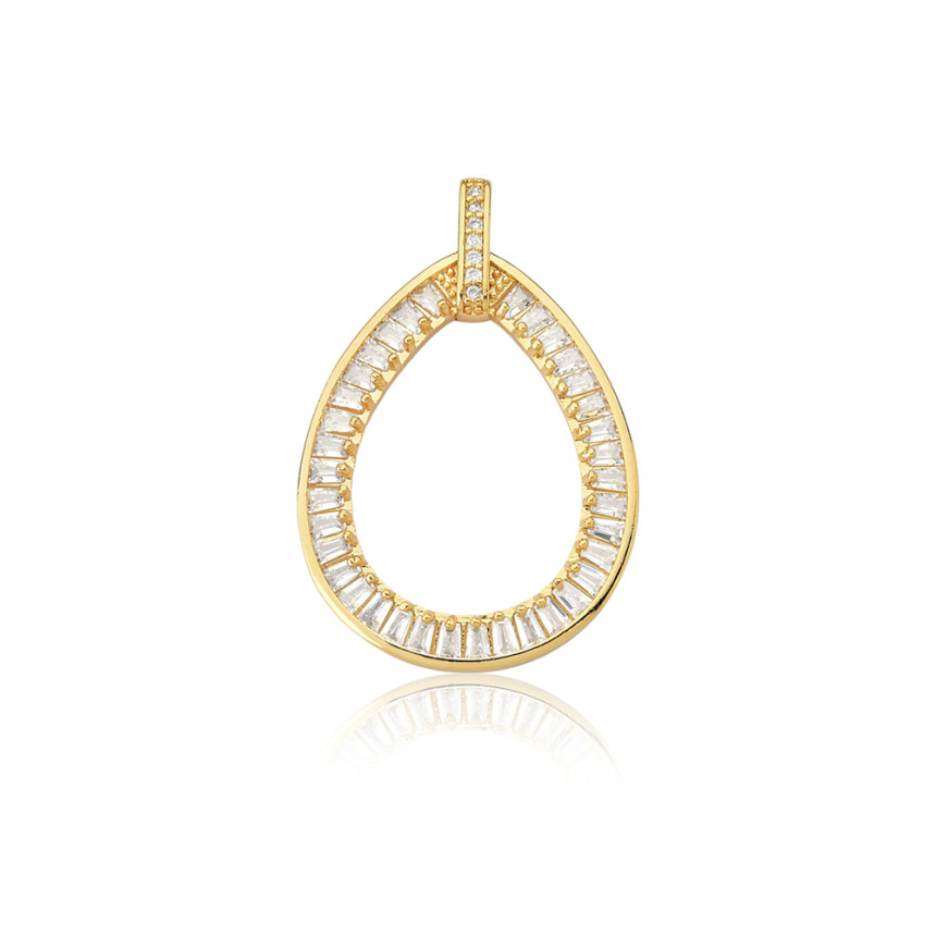 Pingente Gota Vazada c/ Zircônia Baguete Folheado a Ouro 18k