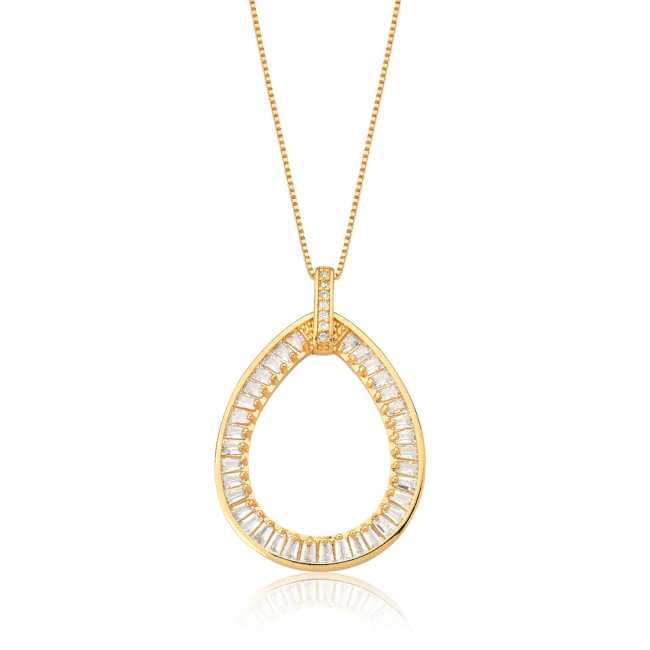 Pingente Gota Vazada c/ Zircônia Baguete Folheado a Ouro 18k