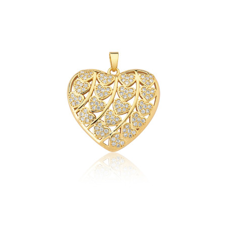 Pingente Coração Vazado c/ Corações Cravejados Folheado a Ouro 18k