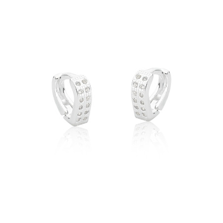 Argola Prata Click Navete 2 Fileiras Cravejada (2x6) 10mm