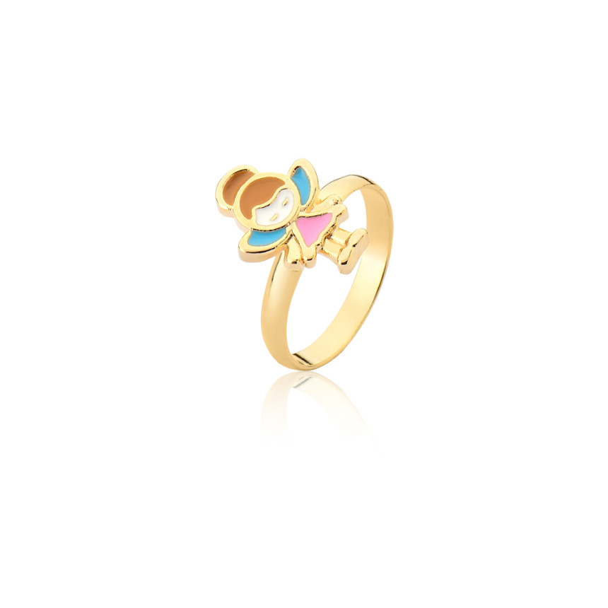 Anel Infantil Fadinha Resina Colorida Folheado a Ouro 18k