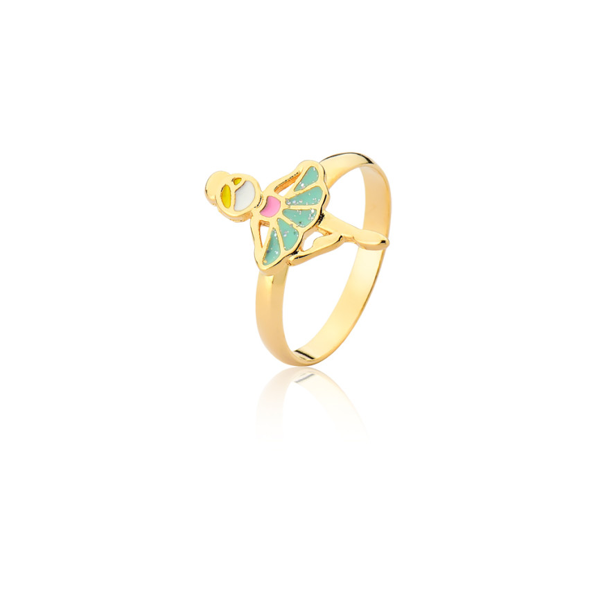 Anel Infantil Bailarina Resina Colorida Folheado a Ouro 18k