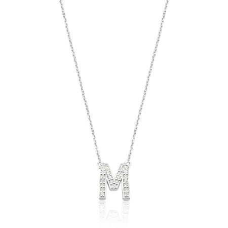 Gargantilha Prata c/ Pingente Letra M Cravejada