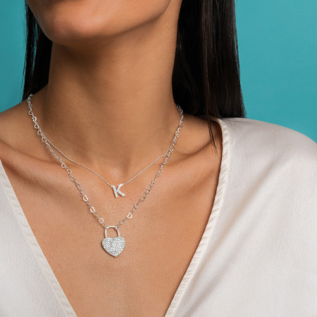 Gargantilha Prata c/ Pingente Letra K Cravejada