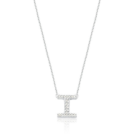 Gargantilha Prata c/ Pingente Letra I Cravejada