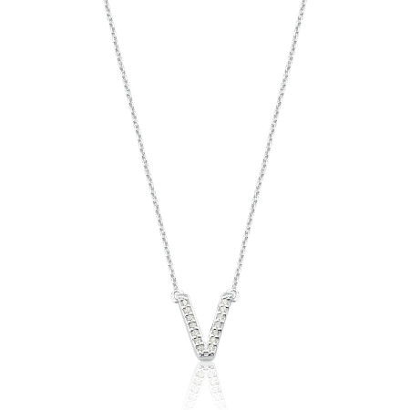 Gargantilha Prata c/ Pingente Letra V Cravejada