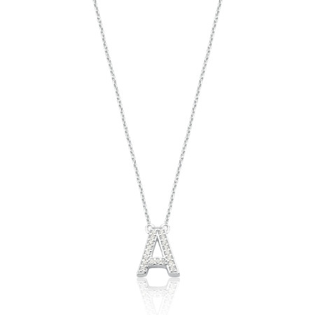 Gargantilha Prata c/ Pingente Letra A Cravejada
