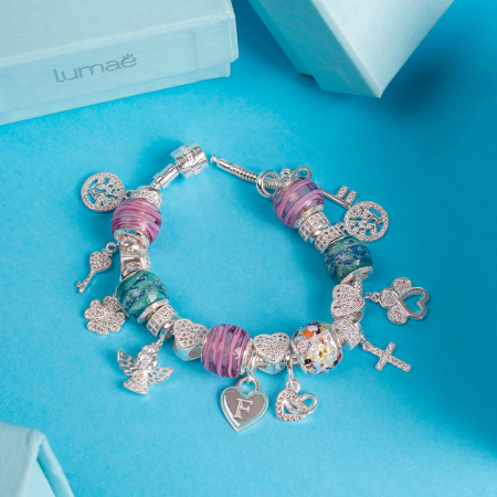 Berloque Prata You Argola Coração Letra F