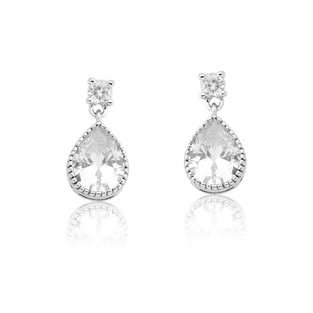 Brinco Prata c/ Ródio Zircônia Gota Suspensa   