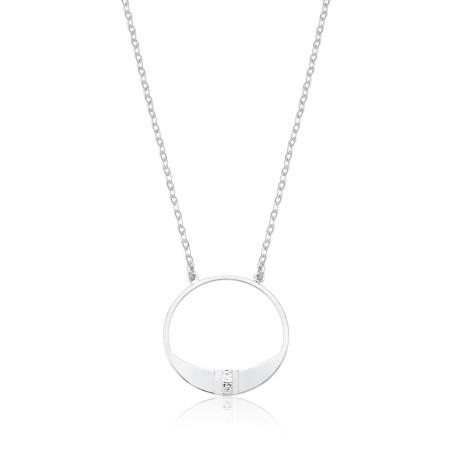 Gargantilha Prata Leve Cartier Pingente Meia Lua Detalhe Cruzado