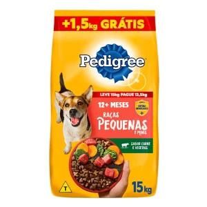 Ração Pedigree Cães Adultos Raças Pequenas e Minis Carne e Vegetais Leve 15 kg
