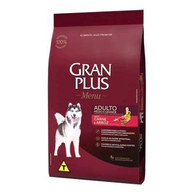 Ração Gran Plus Menu Cão Adulto Médio e Grande Carne & Arroz 15kg