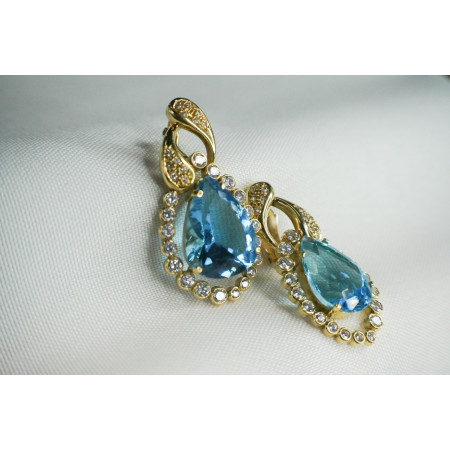 Brincos Topázio Azul e Safiras Brancas
