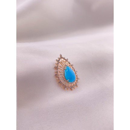 Pingente Turquesa com Diamantes em Ouro Rose