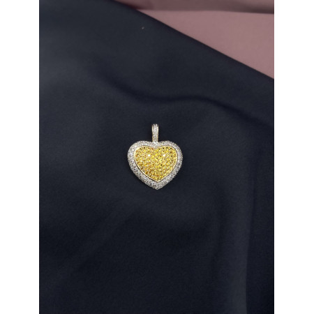 Pingente Coração Diamantes e Topázio Amarelo