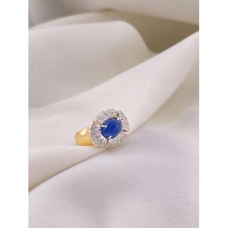 Anel com Safira e Diamantes