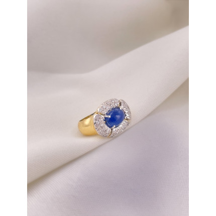 Anel com Safira e Diamantes