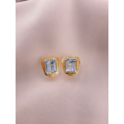 Brincos Topázio Azul e Diamantes