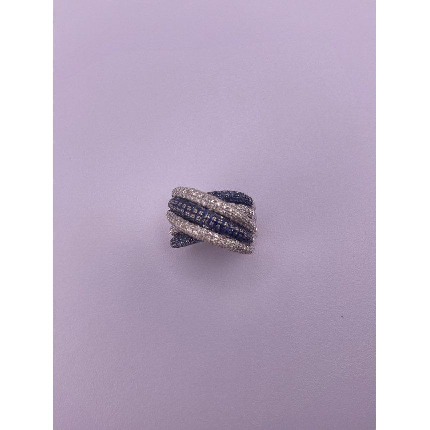 Anel Orbital de Safiras de Diamantes