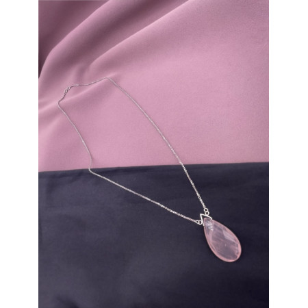 Colar em Ouro Branco com Quartzo Rosa