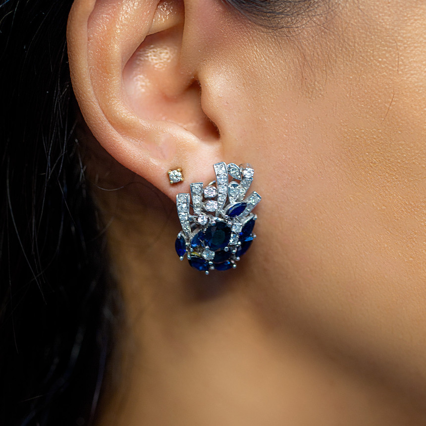 Brincos Com Safira E Diamantes