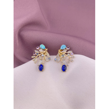 Brincos Ramos, Opalina, Ametista, Topazio Azul