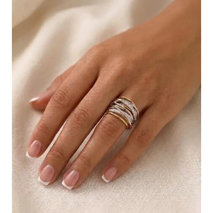 Anel Aros Dois Tons, 16 pontos de Diamantes