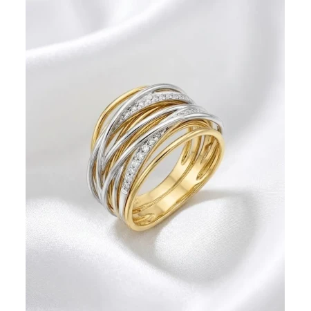 Anel Aros Dois Tons, 16 pontos de Diamantes