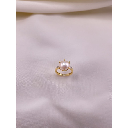 Anel Pérola e Diamantes
