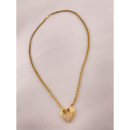 Corrente malha Corda com Pingente Coração de Diamantes