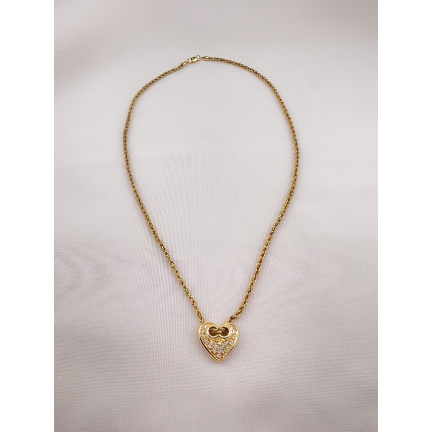 Corrente malha Corda com Pingente Coração de Diamantes