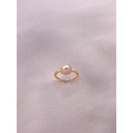 Anel com Pérola e Safiras Brancas