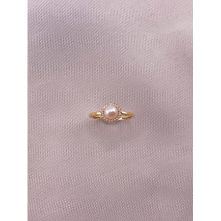 Anel com Pérola e Safiras Brancas