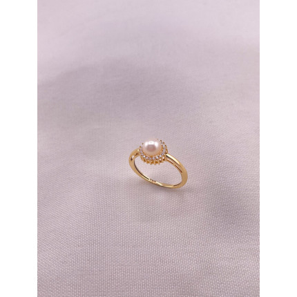 Anel com Pérola e Safiras Brancas