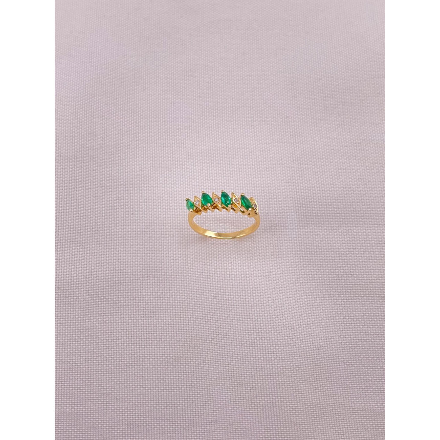 Anel Meia Aliança Esmeraldas e Diamantes