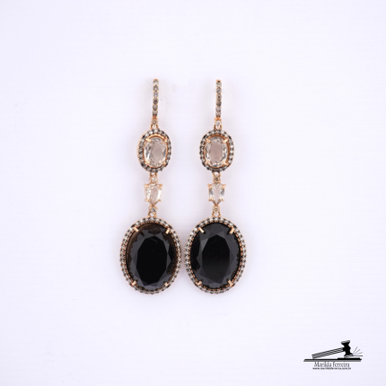 Brinco Vivara  Ouro Rosé Quartzos Fumê Quartzos Negros e Diamantes