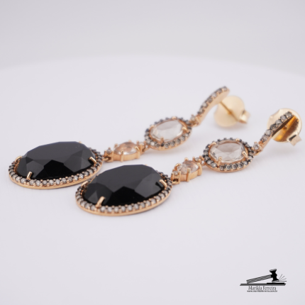 Brinco Vivara  Ouro Rosé Quartzos Fumê Quartzos Negros e Diamantes