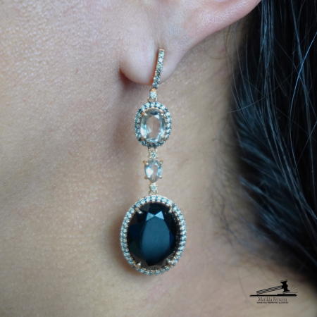 Brinco Vivara  Ouro Rosé Quartzos Fumê Quartzos Negros e Diamantes