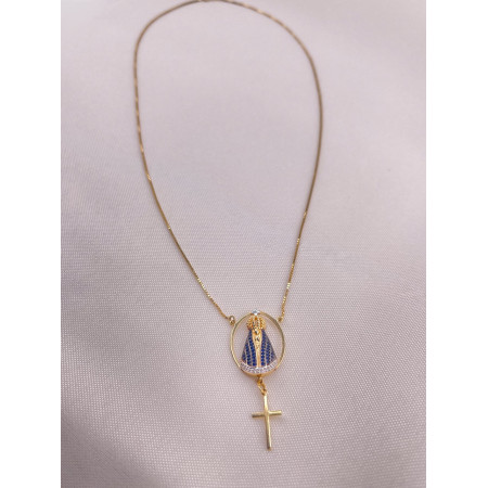 Colar Nossa Senhora Aparecida em Safiras e Diamantes