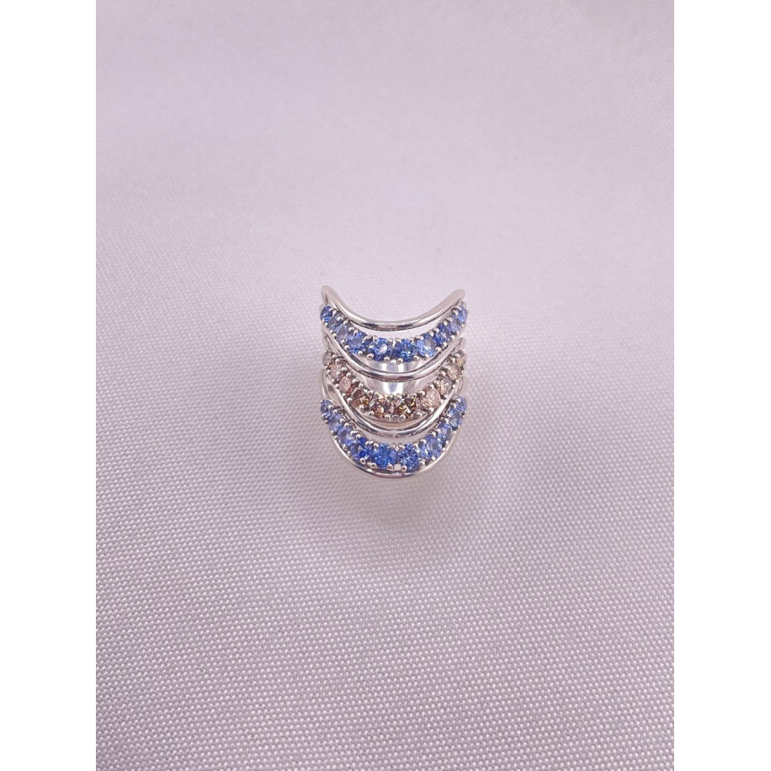 Anel Aros em Topázio Azul e Diamantes