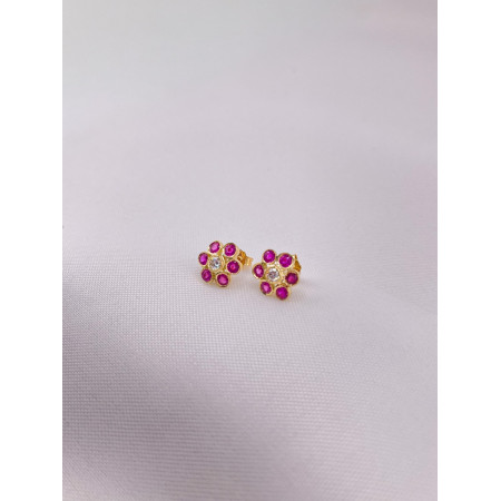 Brincos Flor em Turmalina Rosa e Diamantes