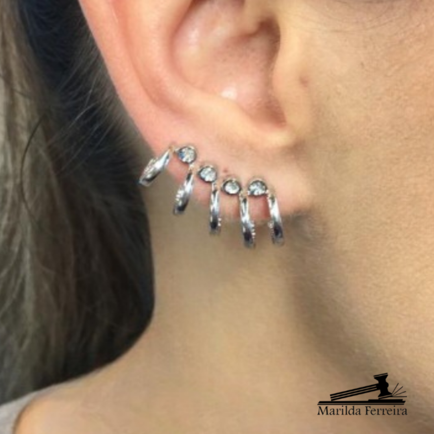 Brincos Ear Cuff Argolas com Diamantes